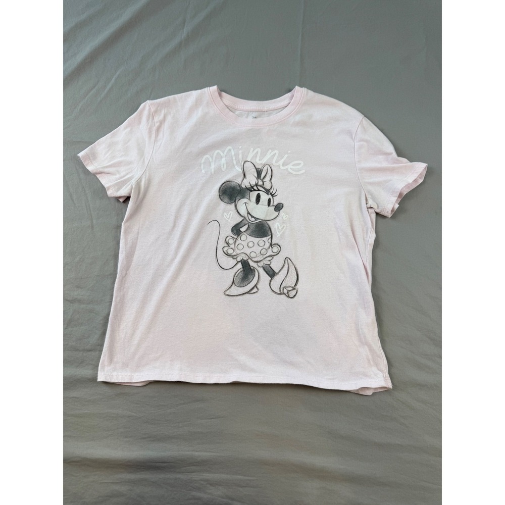 Disney 100 Minnie Mouse Sketch Graphic T-Shirt Pink Womens XL 14-16 Short Sleeve